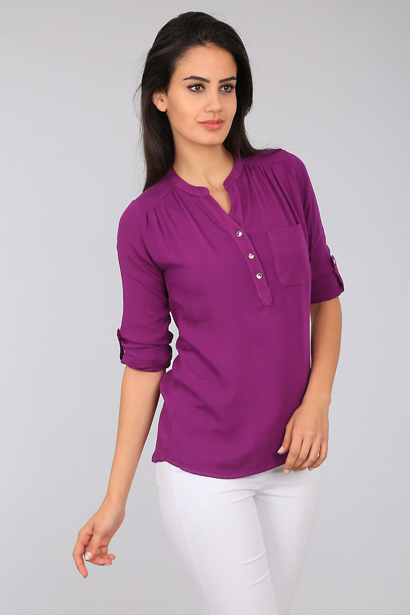 3444 HAKİM YAKA TEK CEPLİ GÖMLEK - Mürdüm - BİGDART