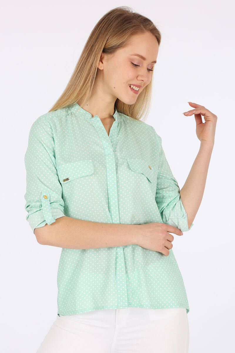 3455 Çizgili Gömlek - Çağla Yeşili - BİGDART