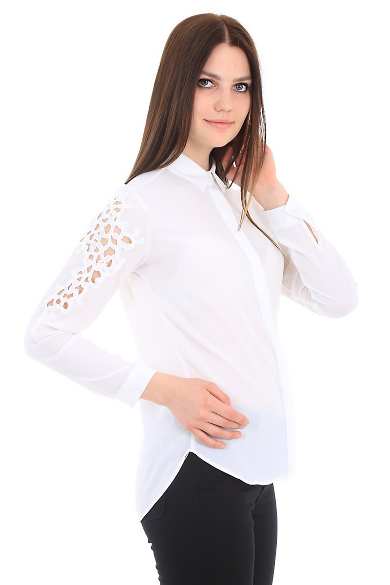 3465 OMUZLARI DANTELLİ GÖMLEK - Beyaz - BİGDART