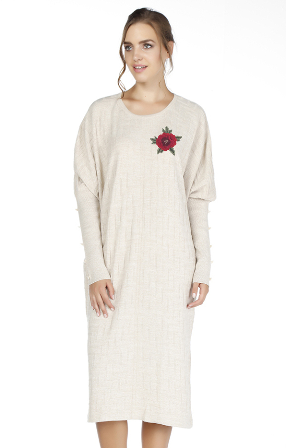 3537 YARASA KOL TRİKO TUNİK - Ekru - BİGDART