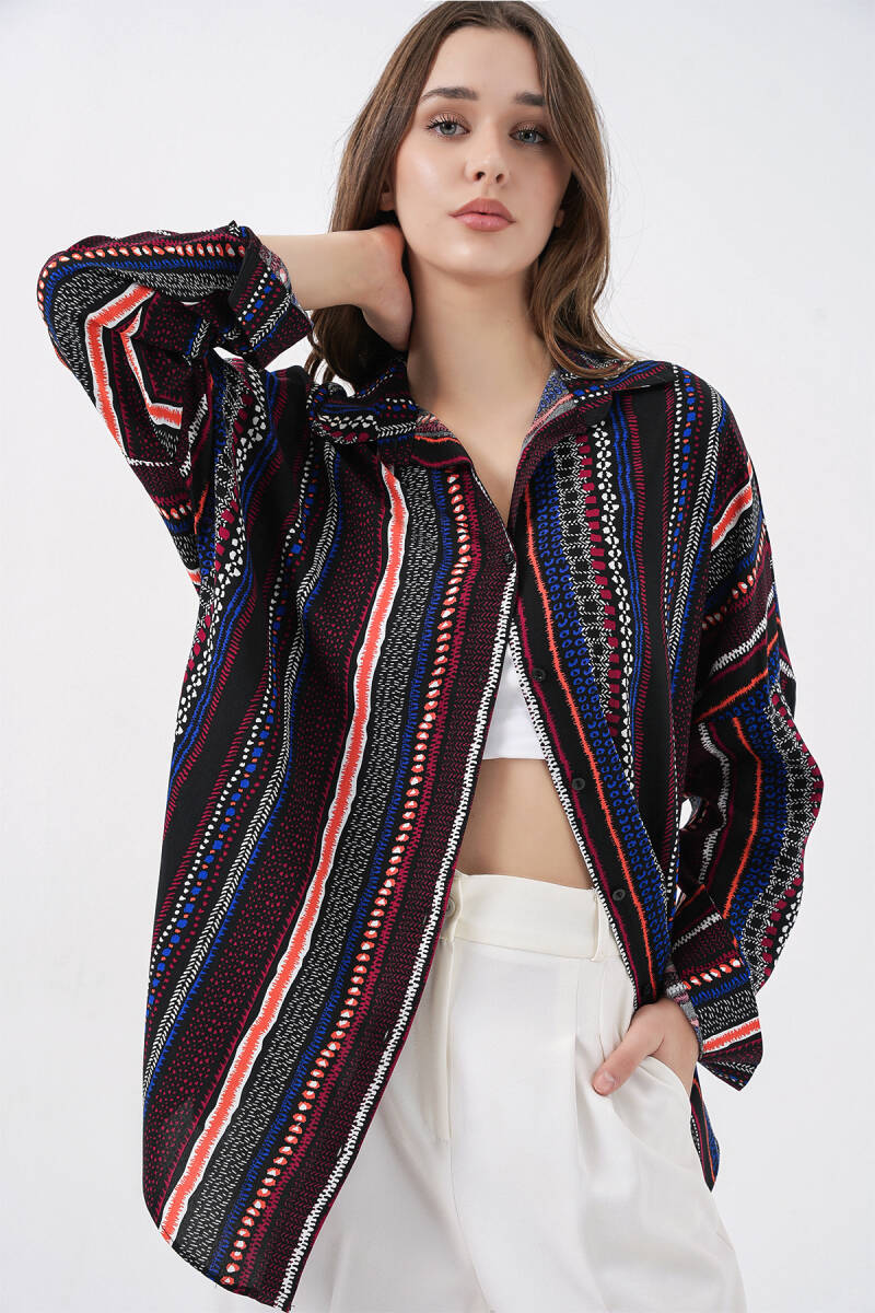 3721 Grafik Desenli Gömlek - D.Lacivert - BİGDART