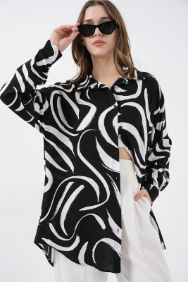 3721 Grafik Desenli Gömlek - F. Siyah 