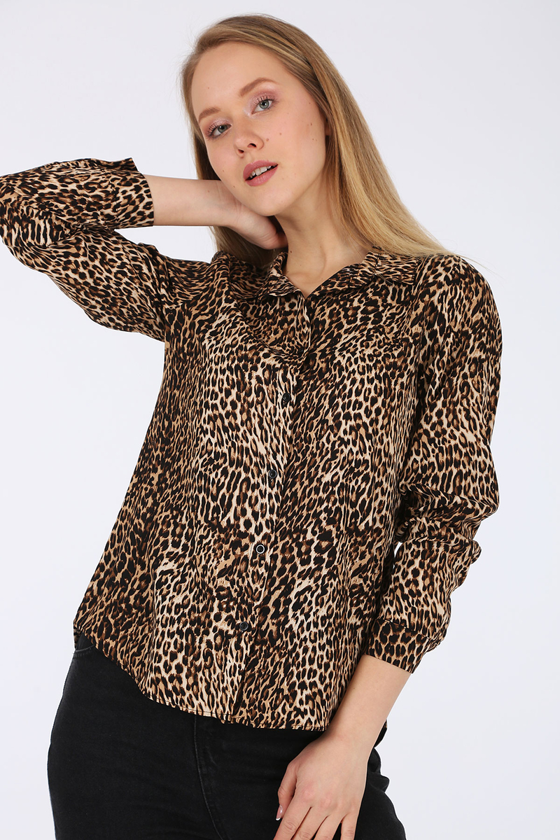 3747 DESENLİ VİSKON GÖMLEK - C. Kahverengi - BİGDART