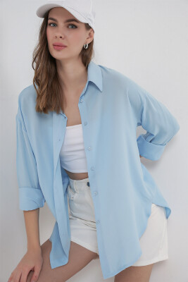 Kadın Oversize Viskon Gömlek 3785 - Açık Mavi 