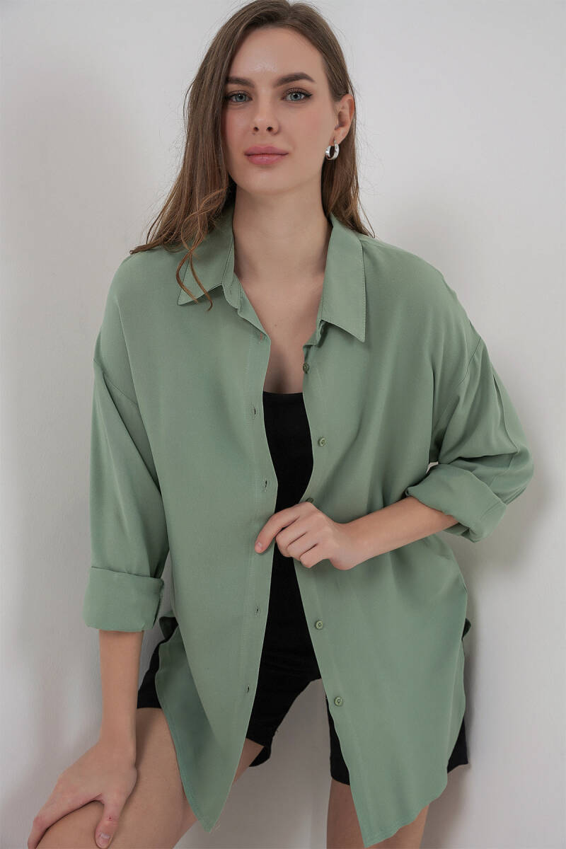 Kadın Oversize Viskon Gömlek 3785 - Çağla - BİGDART
