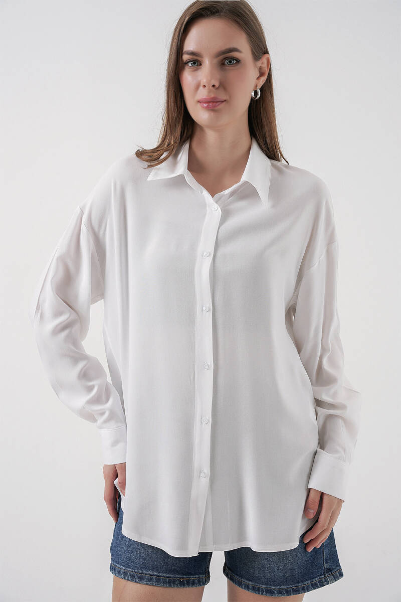 Kadın Oversize Viskon Gömlek 3785 - Beyaz - BİGDART