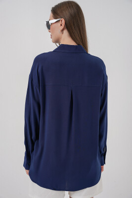 Kadın Oversize Viskon Gömlek 3785 - Lacivert - 6