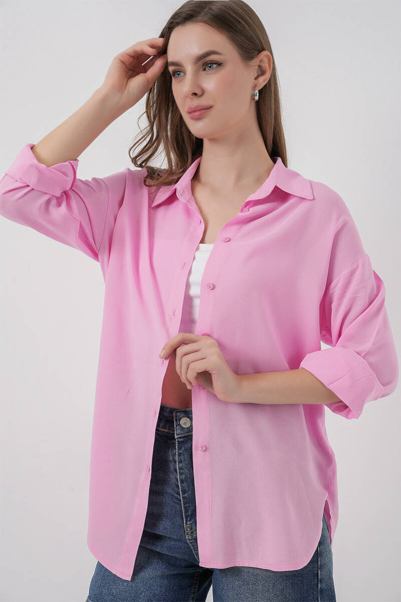Kadın Oversize Viskon Gömlek 3785 - Pembe - BİGDART