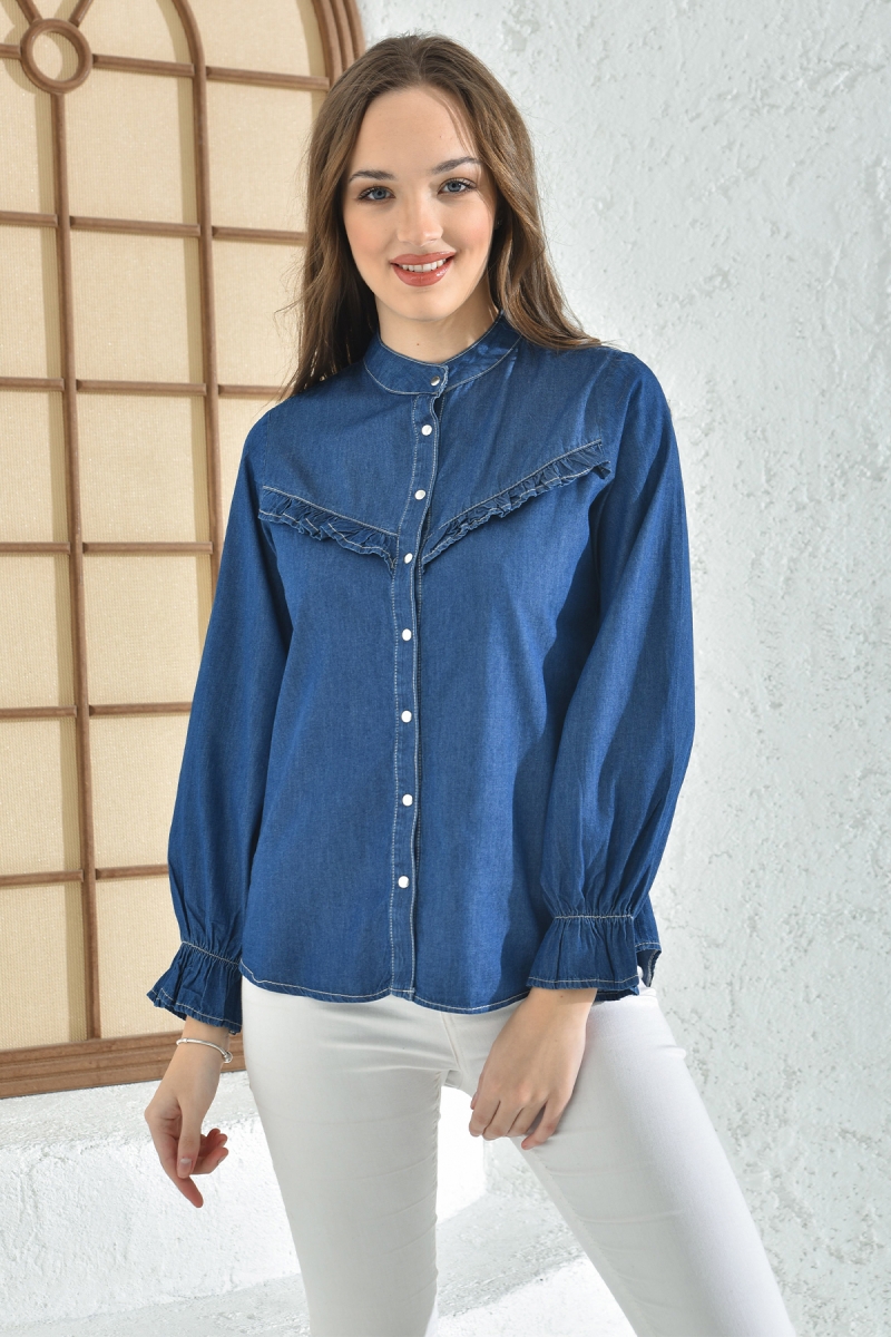 3799 FIRFIRLI KOT GÖMLEK - Koyu Mavi - BİGDART