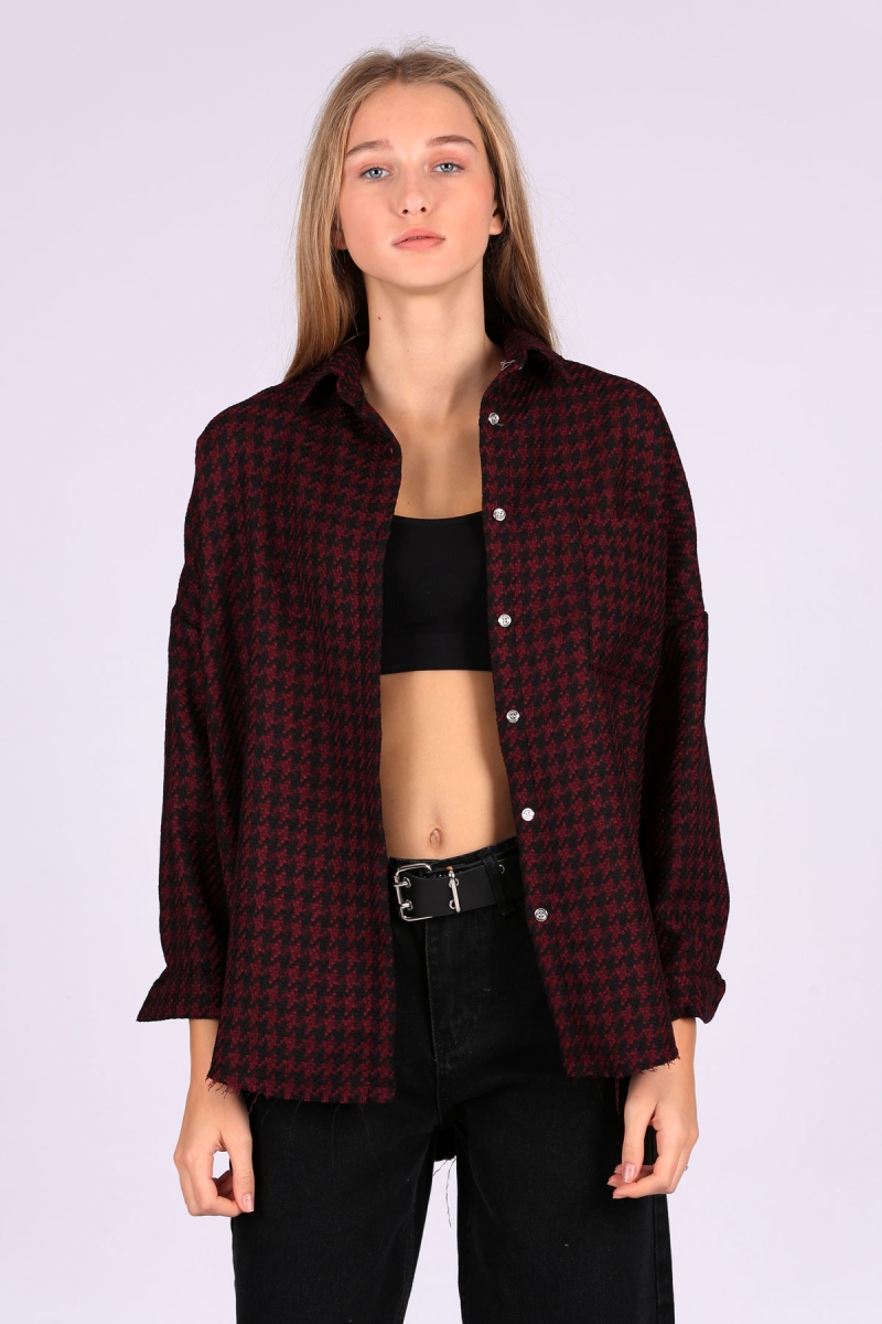 3852 Kazayağı Desen Gömlek - Bordo - BİGDART