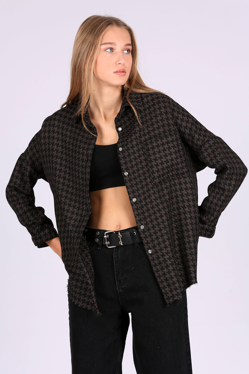 3852 Kazayağı Desen Gömlek - G. Siyah - BİGDART