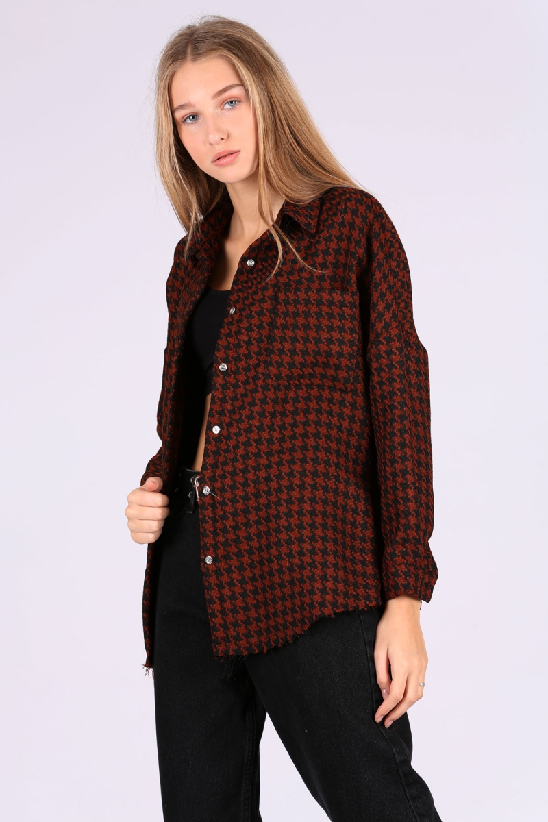 3852 Kazayağı Desen Gömlek - Kiremit - BİGDART