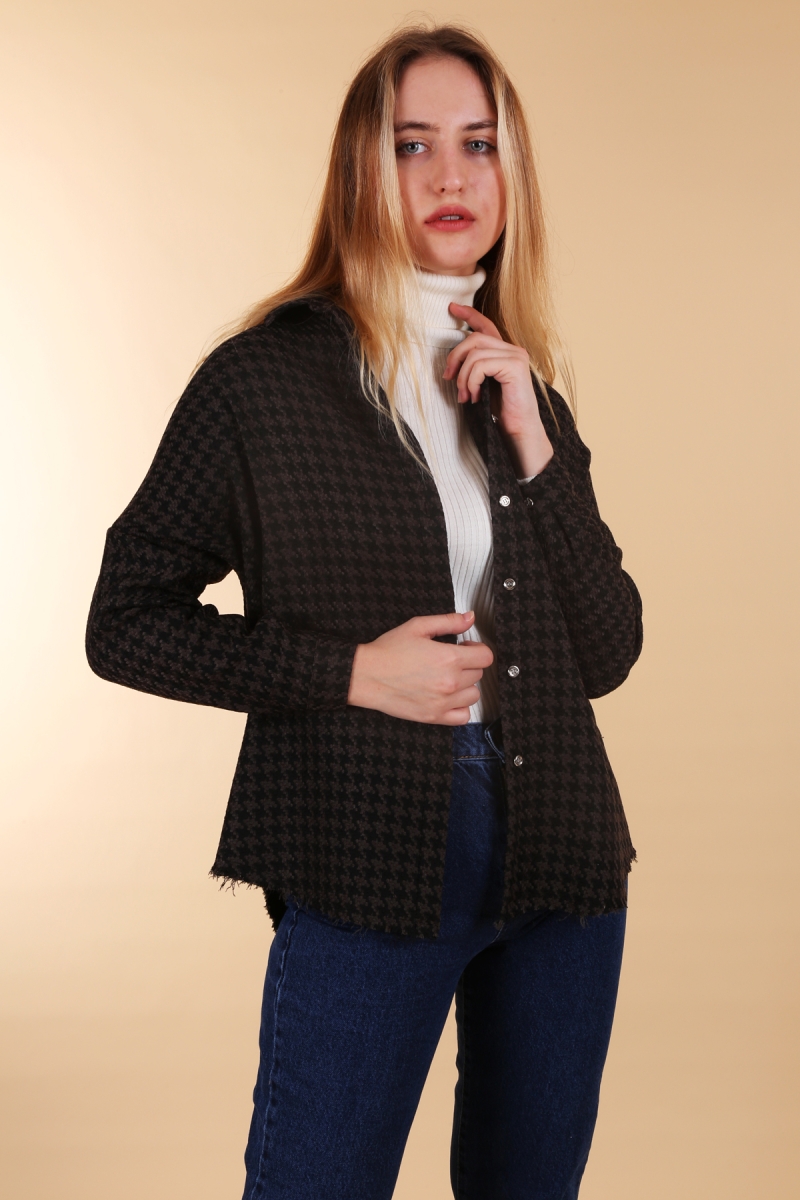 3852 Kazayağı Desen Gömlek - Haki - BİGDART