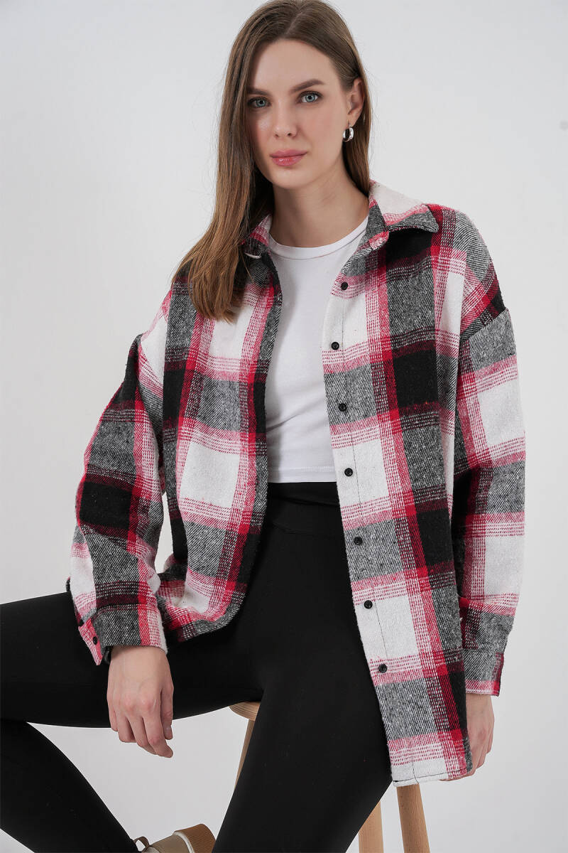 Kadın Ekose Desen Oversize Oduncu Gömlek 3854 Kiremit - BİGDART