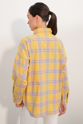 3854 Ekose Desen Çift Cepli Gömlek - Hardal - 6