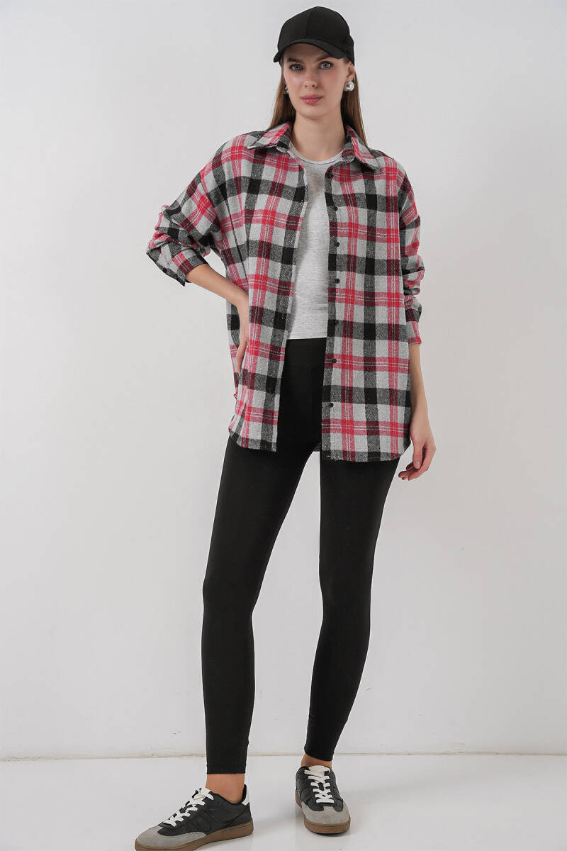 Kadın Ekose Desen Oversize Oduncu Gömlek 3854 Nar (1)