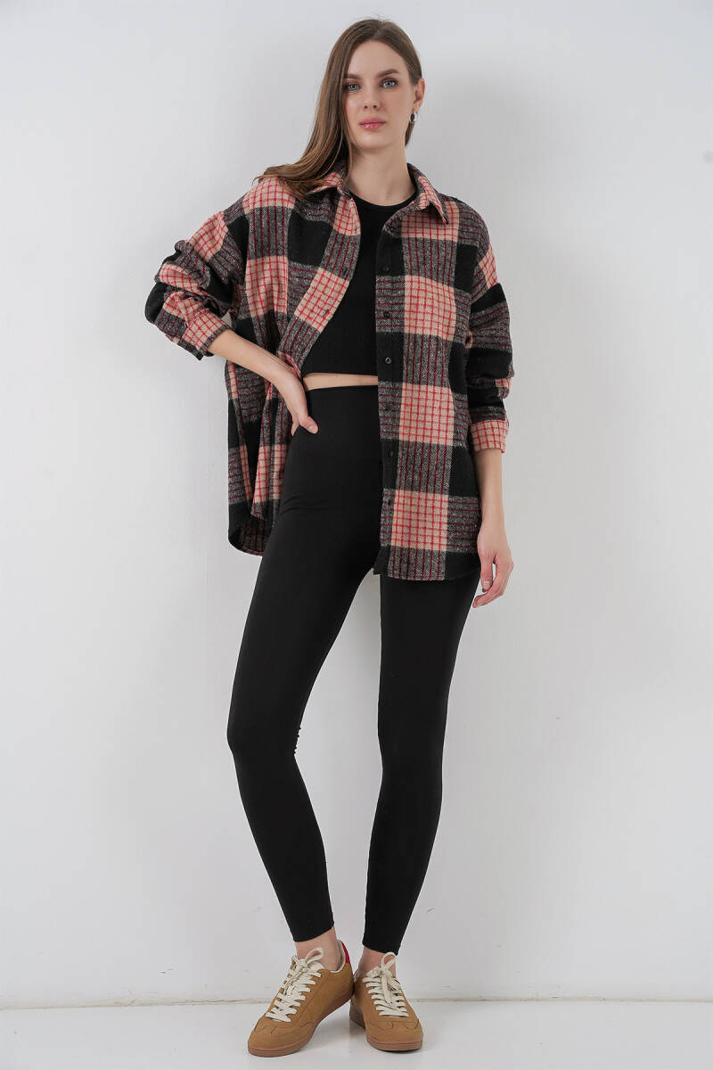 Kadın Ekose Desen Oversize Oduncu Gömlek 3854 A.Pudra (1)