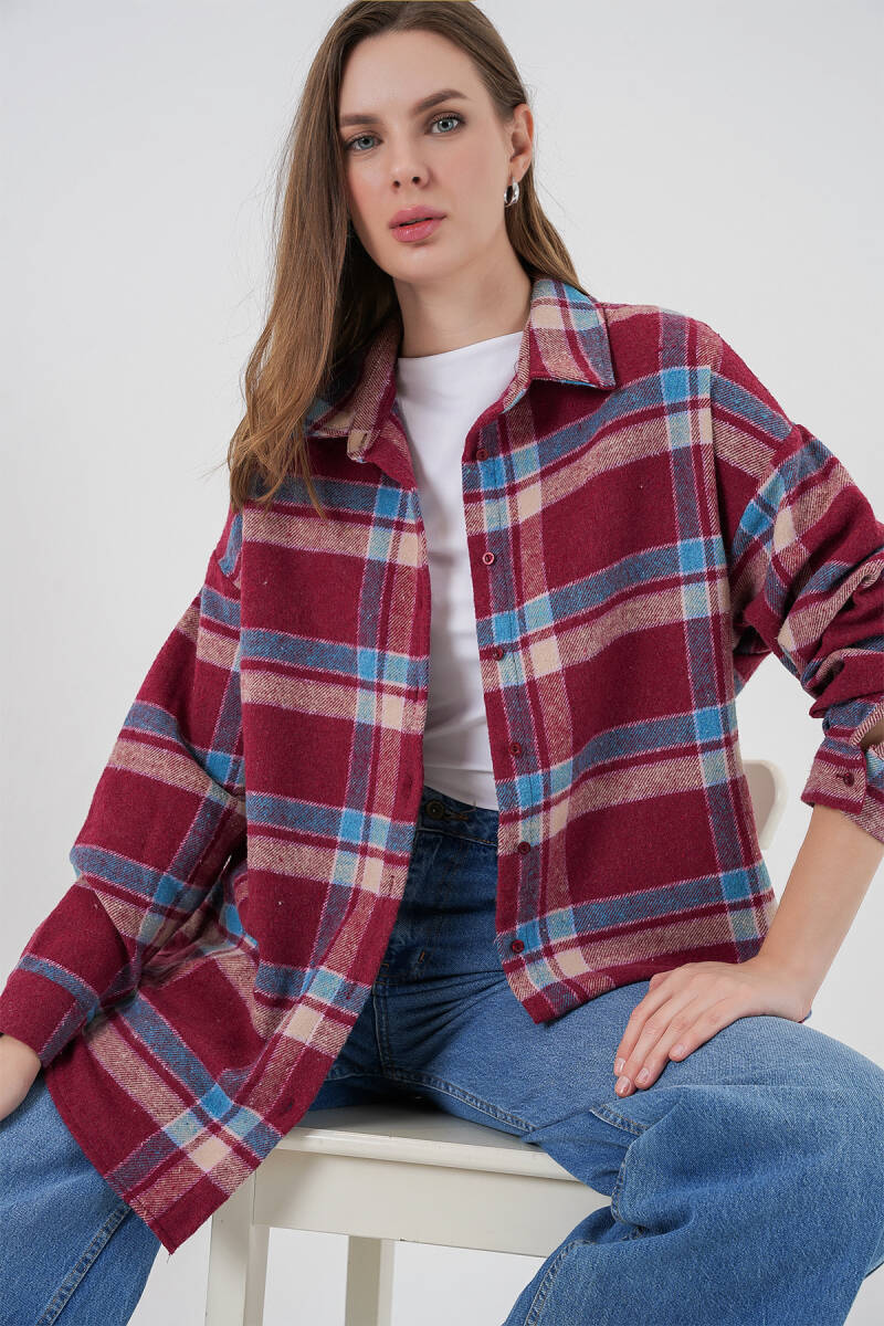 Kadın Ekose Desen Oversize Oduncu Gömlek 3854 A.Kiremit - BİGDART