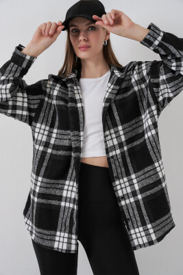 Kadın Ekose Desen Oversize Oduncu Gömlek 3854 D. Siyah 