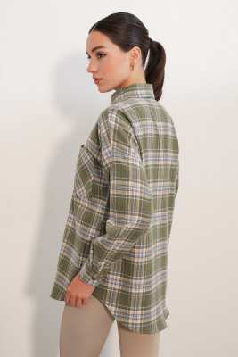 Kadın Ekose Desen Oversize Oduncu Gömlek 3854 E.Yeşil - 6