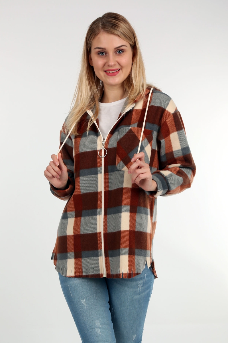 3861 Ekose Desen Gömlek - Kiremit - BİGDART