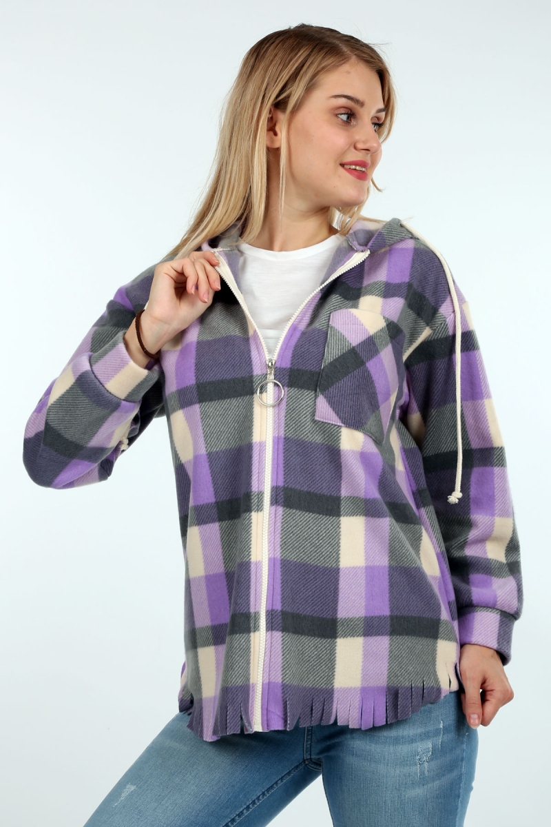 3861 Ekose Desen Gömlek - Lila - BİGDART