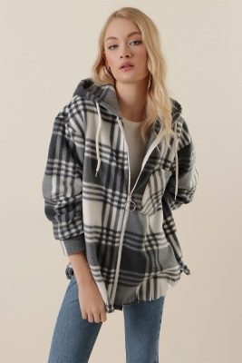 3861 Ekose Desen Gömlek - Gri - BİGDART