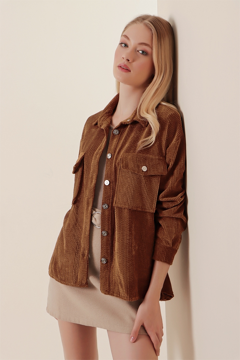 3865 Çizgili Kadife Gömlek - A.Taba - BİGDART