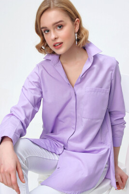 3879 Oversize Cepli Gömlek - Lila - 1