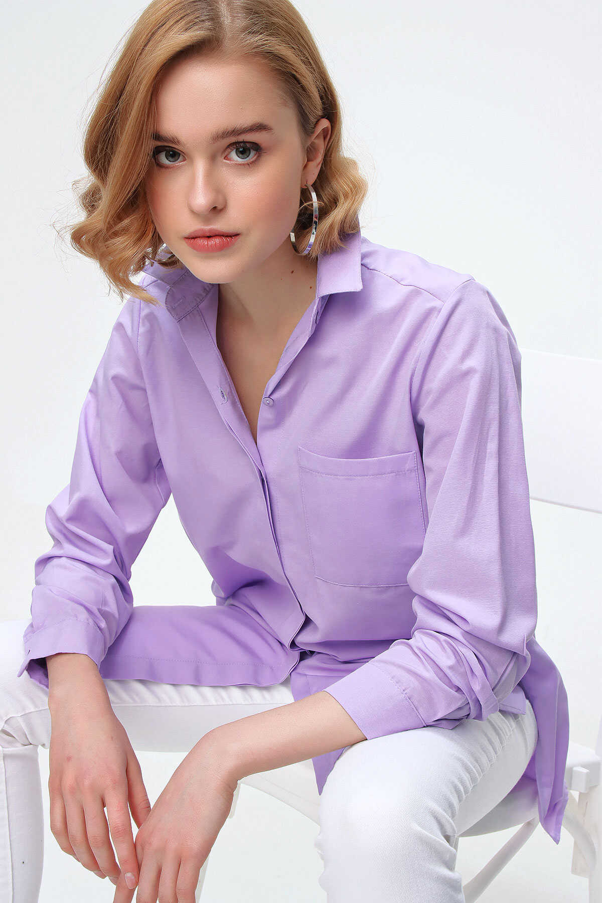 3879 Oversize Cepli Gömlek - Lila - 2
