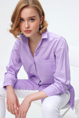 3879 Oversize Cepli Gömlek - Lila - 2