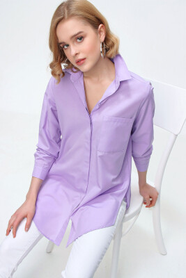 3879 Oversize Cepli Gömlek - Lila - 3
