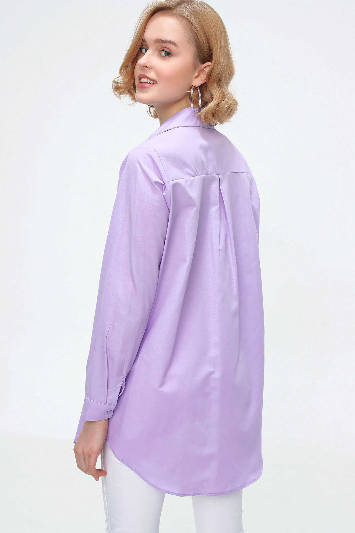 3879 Oversize Cepli Gömlek - Lila - 5