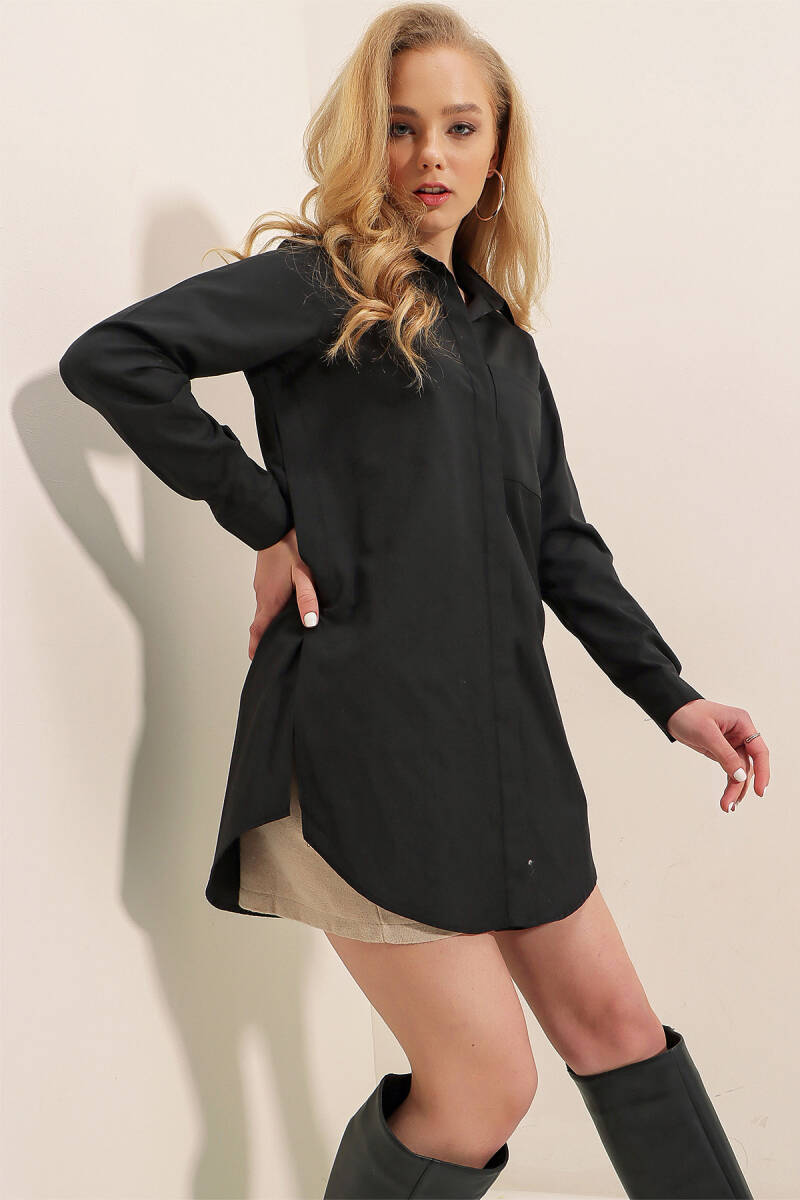 3879 Oversize Cepli Gömlek - Siyah - BİGDART