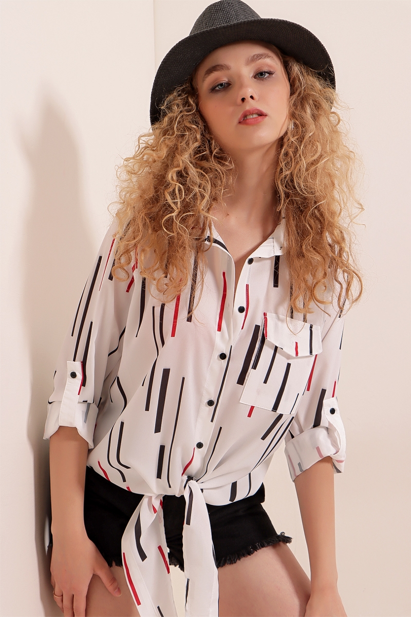 3892 Önü Bağlamalı Gömlek - Beyaz - BİGDART