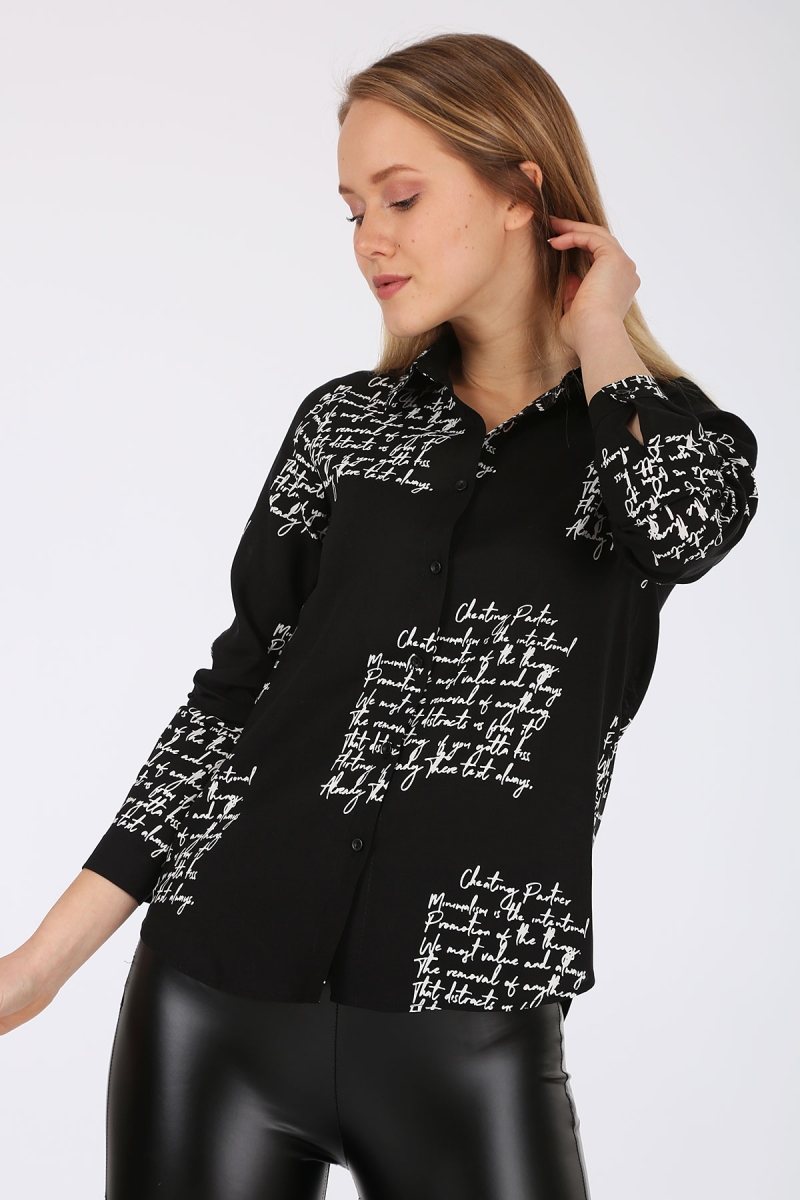 3898 Desenli Viskon Gömlek - G. Siyah - BİGDART