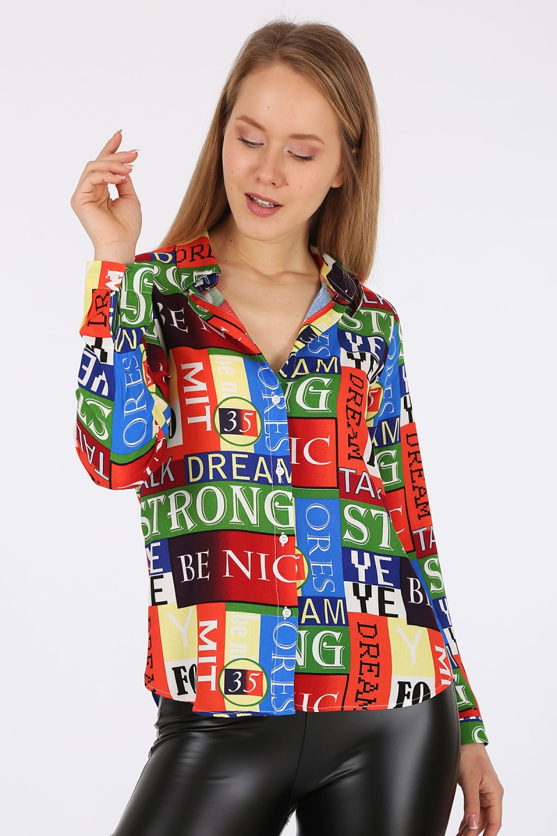 3898 Desenli Viskon Gömlek - Çok Renkli - BİGDART