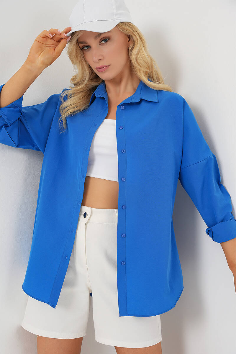 3900 Oversize Uzun Basic Gömlek - B.Mavi - BİGDART