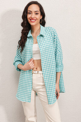 3900 Oversize Kareli Gömlek - Y.Mint - 3