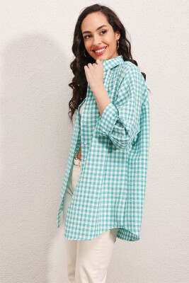 3900 Oversize Kareli Gömlek - Y.Mint - 4