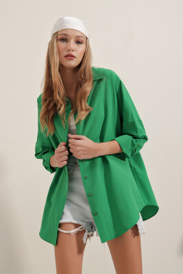 3900 Oversize Uzun Basic Gömlek - Yeşil - 6
