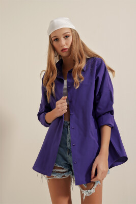 3900 Oversize Uzun Basic Gömlek - Mor - 2