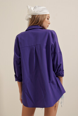 3900 Oversize Uzun Basic Gömlek - Mor - 6