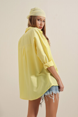 3900 Oversize Uzun Basic Gömlek - Sarı - 7