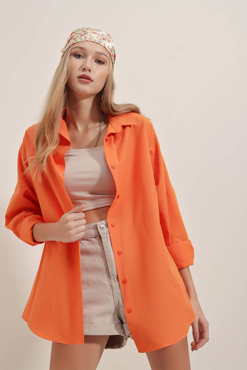 3900 Oversize Uzun Basic Gömlek - Turuncu - BİGDART