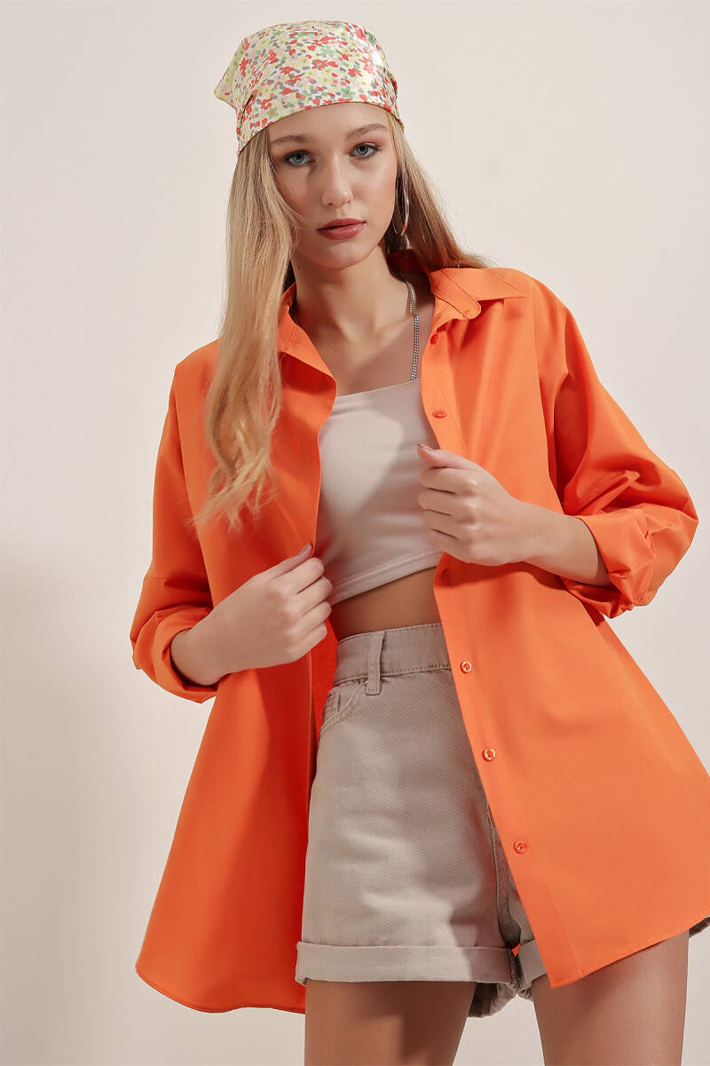 3900 Oversize Uzun Basic Gömlek - Turuncu (1)
