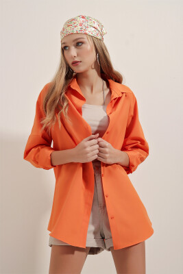 3900 Oversize Uzun Basic Gömlek - Turuncu - 3
