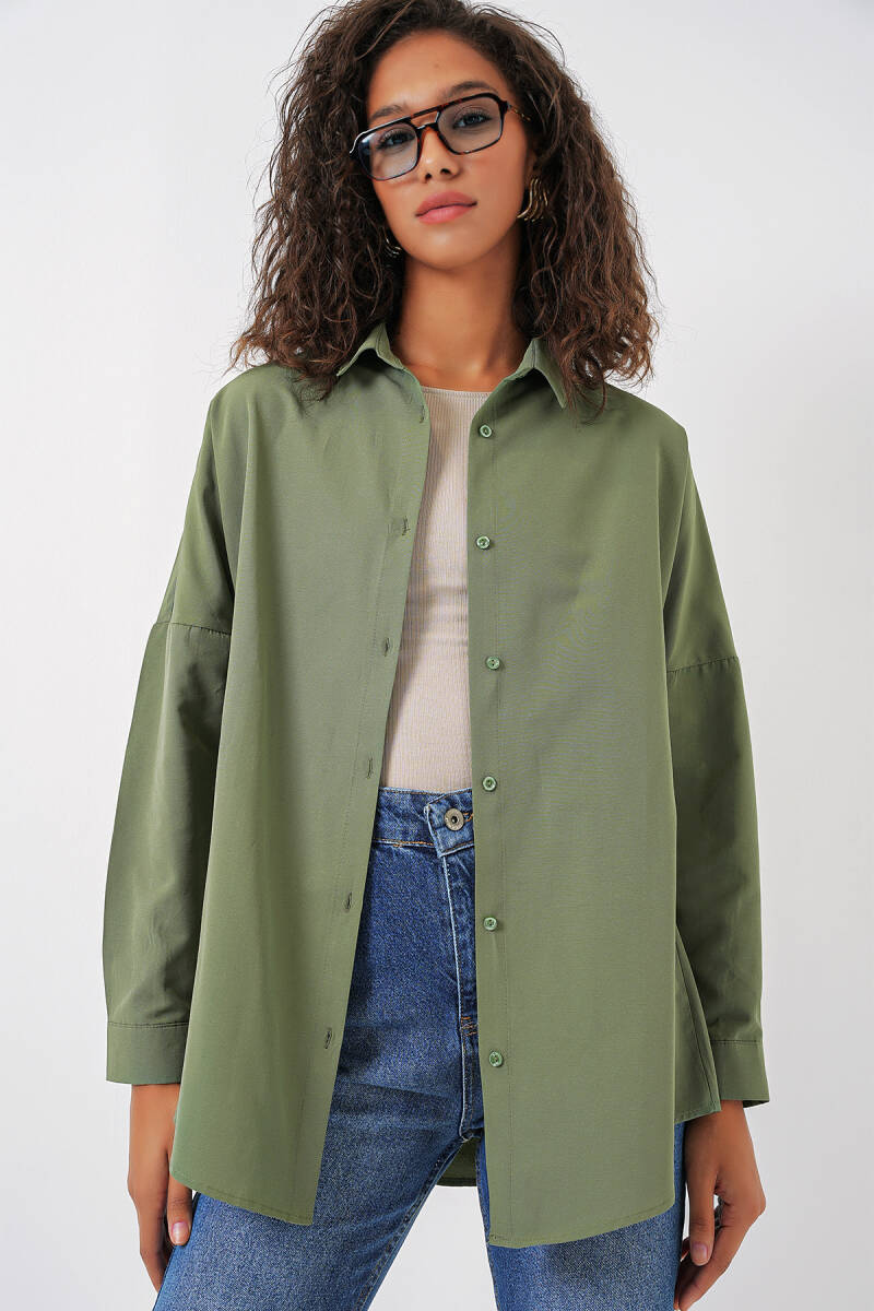 3900 Oversize Uzun Basic Gömlek - A.Haki - BİGDART