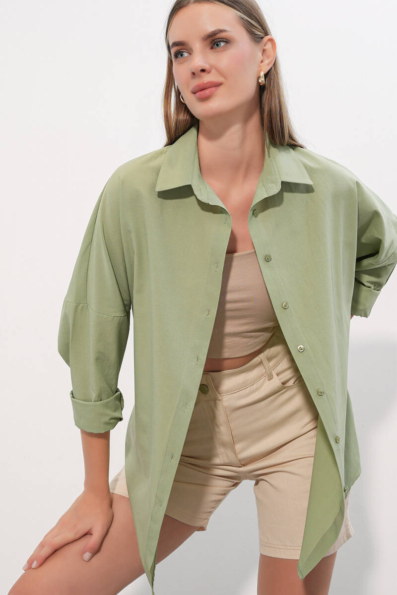 3900 Oversize Uzun Basic Gömlek - A.Haki - BİGDART