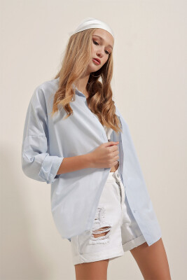 3900 Oversize Uzun Basic Gömlek - Açık Mavi - 3